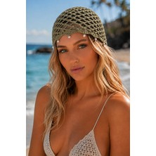 Tom Company-Haki-Inci Işlemeli Örgü Bohem Saç Aksesuarı File Yazlık Bere Şapka & Bandana