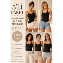Loule Kadın %95 Pamuk Ip Askılı Pedli 5 Adet Basic Atlet - Esnek & Rahat 5'li Bra Singlet