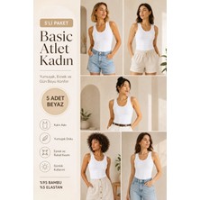 Loule Kadın Kalın Askılı %95 Doğal Bambu Esnek 5'li Basic Atlet - Yumuşak & Terletmeyen Doku