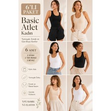 Loule Kadın Kalın Askılı %95 Doğal Bambu Esnek 6'lı Basic Atlet - Yumuşak & Terletmeyen Doku