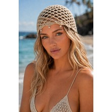 Tom Company-Krem-Inci Işlemeli Örgü Bohem Saç Aksesuarı File Yazlık Bere Şapka & Bandana