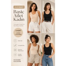 Loule Kadın Kalın Askılı %95 Doğal Bambu Esnek 4'lü Basic Atlet - Yumuşak & Terletmeyen Doku