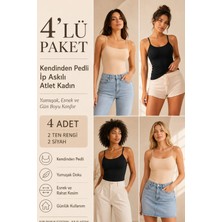 Loule Kadın %95 Pamuk Ip Askılı Pedli 4 Adet Basic Atlet - Esnek & Rahat 4'lü Bra Singlet
