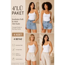 Loule Kadın %95 Pamuk Ip Askılı Pedli 4 Adet Basic Atlet - Esnek & Rahat 4'lü Bra Singlet