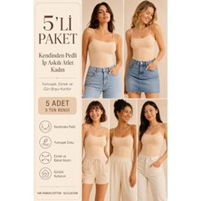 Loule Kadın %95 Pamuk Ip Askılı Pedli 5 Adet Basic Atlet - Esnek & Rahat 5'li Bra Singlet