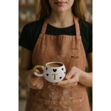 Mug Tasarım 24K Altın Yaldızlı Kalpli Double Kalpli Türk Kahvesi Fincanı- T Harfi-