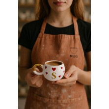 Mug Tasarım 24K Altın Yaldızlı Kalpli Double Türk Kahvesi Fincanı-S Harfi-