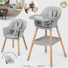 Elele Verona 2 4in1 Ahşap Bebek Mama Sandalyesi ve Mama Oturağı Deri Pedli Gri