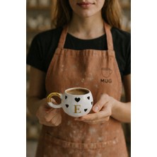 Mug Tasarım 24K Altın Yaldızlı Kalpli Double Kalpli Türk Kahvesi Fincanı- E Harfi-