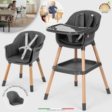 Elele Verona 2 4in1 Ahşap Bebek Mama Sandalyesi ve Mama Oturağı Deri Pedli Antrasit