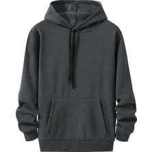 Kadın Uzun Kol Kapşonlu Basic Sweatshirt Hoodie - Füme