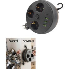 General Çoklu Priz Akım Koruma 3 Soket 3 USB Type C Hızlı Şarj 2m Uzatma Kablosu