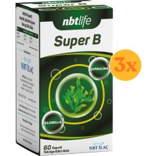 Nbt Life Super B - Klorella ve Spirulina, Doğal Detoks ve Hücre Koruyucu - 60 Kapsül - 3 Adet (Toplam 180 Kapsül) - Dezenfektan Hediyeli