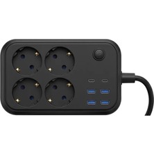 General Akım Korumalı Çoklu Priz 4 USB 2 Type C 4 Priz Güvenli ve Hızlı Şarj