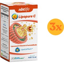 Nbt Life Lipopure C - Lipozomal Vitamin C (Lipocelltech) - 30 Kapsül - 3 Adet (Toplam 90 Kapsül)