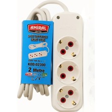 General Amiral 3' Lü Topraklı 2 Metre Kablolu Grup Priz