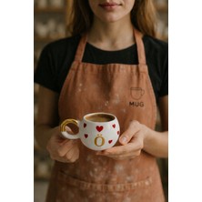 Mug Tasarım 24K Altın Yaldızlı Kalpli Double Türk Kahvesi Fincanı-Ö Harfi-