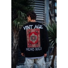Velmora Fashion Erkek Bisiklet Yaka 3 Iplik Pamuklu Baskılı Sweatshirt - Siyah