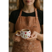 Mug Tasarım Mugtasarım 24K Altın Yaldızlı Kalpli Double Türk Kahvesi Fincanı-D Harfi
