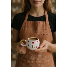 Mug Tasarım 24K Altın Yaldızlı Kalpli Double Türk Kahvesi Fincanı-L Harfi-