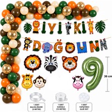 Bkmc Party Safari Doğum Günü Balon Seti 1-9 Yaş Iyi Ki Doğdun Banner Rakam Balon Parti Süsleri Tam Set