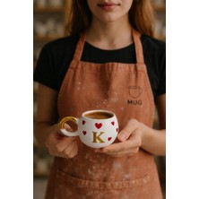 Mug Tasarım 24K Altın Yaldızlı Kalpli Double Türk Kahvesi Fincanı-K Harfi-