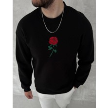 Velmora Fashion ERKEK 3 iplik Pamuklu Bisiklet Yaka Ön Ve Arka Baskılı SweatShirt - Siyah