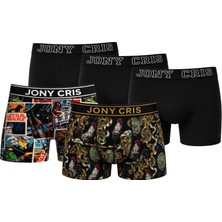 JONY CRIS Erkek Dijital Baskılı Pamuklu Likralı Boxer 5’li Paket