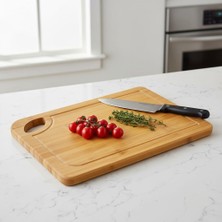 Meks DECONOX%100 Doğal Bambu Kesme Tahtası ve Kesme Panosu - 34X24 cm Yıkanabilir Dikdörtgen Doğrama Tah