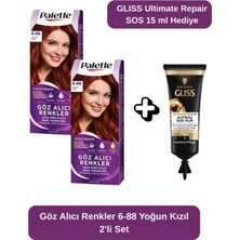 Meks Palette Göz Alıcı Renkler 6-88 Yoğun Kızıl 2'li Set+Ultimate Repair Sos 15 ml Hediye