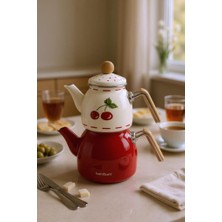 Meks Bambum Unique - Bambu Kulplu Emaye Çaydanlık Takımı Cherry