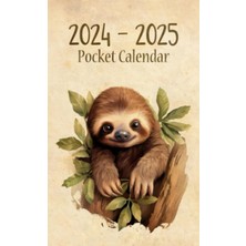 Meks Pocket Calendar 2024-2025 For Purse: 2 Year Small Size 4 x 6.5 Inches - Vintage Sloth Cover Design