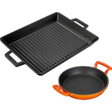 Meks Lava Döküm Izgara Tava 26X32 & 20 cm Sahan Set - Gerçek Izgara Lezzeti Evde