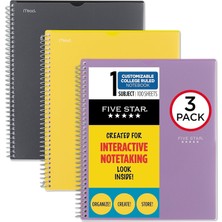 Meks Five Star Interaktif Not Alma Spiral Defter 3'lü Paket, 1 Konu, Kolej Çizgili, 28X22CM, 100 Yaprak,