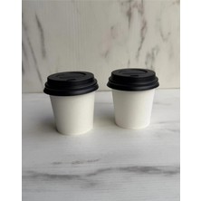 Meks 4 OZ(118ML) Kapaklı Karton Bardak 100 Adet Bardak+ 100 Adet Kapak Beyaz Desen Maycup