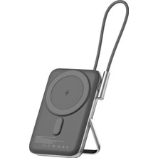 Meks Juo Magsafe Powerbank 10000MAH Standlı 20W Dahili Type-C Kablolu Taşınabilir Hızlı Şarj Cihazı Siya