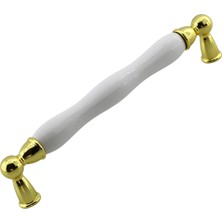 Meks Domaniç Porselen Altın Beyaz Kulp 160 mm Mobilya Çekmece Mutfak Dolabı Dolap Kapak Kulplar Kulb Kul