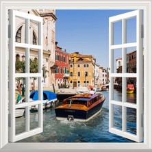 Meks Pencere Poster Duvar Kağıdı Venedik Canal Yapışkanlı Sticker