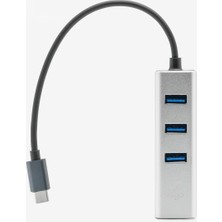 Meks Fiigo Type-C To Lan ve 3x USB Alüminyum Adaptör Gümüş