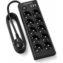 Meks Çoklu Priz 10’lu Grup Priz Usb’li (3x Usb-A, 1x Usb-C), 3680W 16A, 2 Metre Kablo, Topraklı Uzatma K