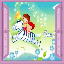 Meks Çocuk Odası Bebek Odası Pencere Poster Duvar Kağıdı At Çocuklar