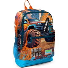 Meks Coral High Kids Mavi Turuncu High Wheels Truck Desenli Dört Bölmeli Okul Sırt Çantası 23778