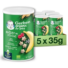 Meks Gerber Organik Pirinçli, Buğdaylı, Muzlu ve Ahududulu Bebek Atıştırmalığı 35 G x 5