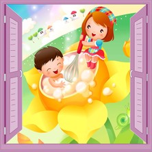Meks Çocuk Odası Bebek Odası Pencere Poster Duvar Kağıdı Banyo Zamanı