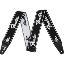 Meks Fender Weighless Running Logo Gitar Askısı 5,1 Cm, Siyah/beyaz