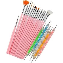 Meks Fontenay Pembe Nail Art Tırnak Süsleme Desen Fırça 15'li ve Dot Kalem Seti 5'li 20 Parça Penbe