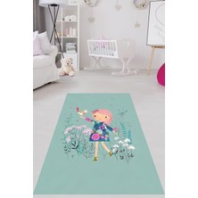 Meks Pelangi Kızın Elindeki Kuş Bahar Desen Yıkanabilir Kaymaz Taban Leke Tutmaz Çocuk Odası Halısı, Yeş