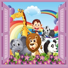 Meks Stickerart Çocuk Odası Bebek Odası Pencere Poster Duvar Kağıdı Hayvanlar