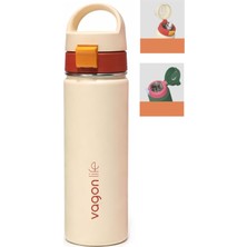 Meks 550 ml Tek Kapak Çift Kullanım Pipetli Rahat Içim Kulplu Paslanmaz Çelik Termos 1110-550ML Ekru