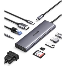 Meks Ugreen USB C Yerleştirme Istasyonu 10'u 1 Arada 4K Hdmi, Vga, 3 x USB A 3.0, Pd 100W, Ethernet, 3,5